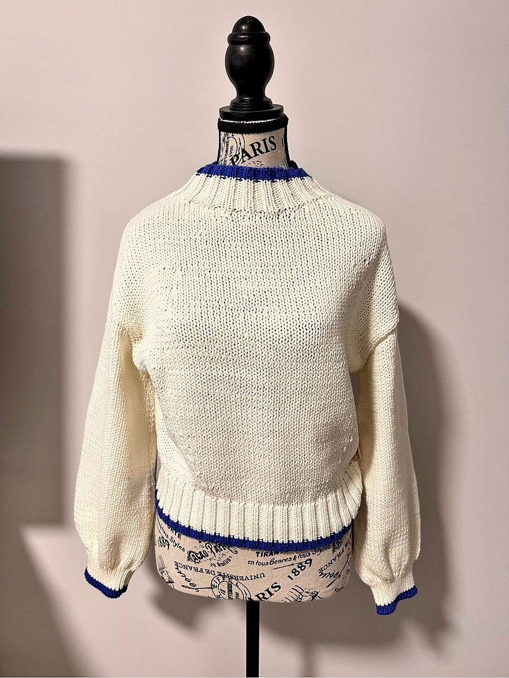 Maeve The Pippa Mock-Neck Sweater Blue & White